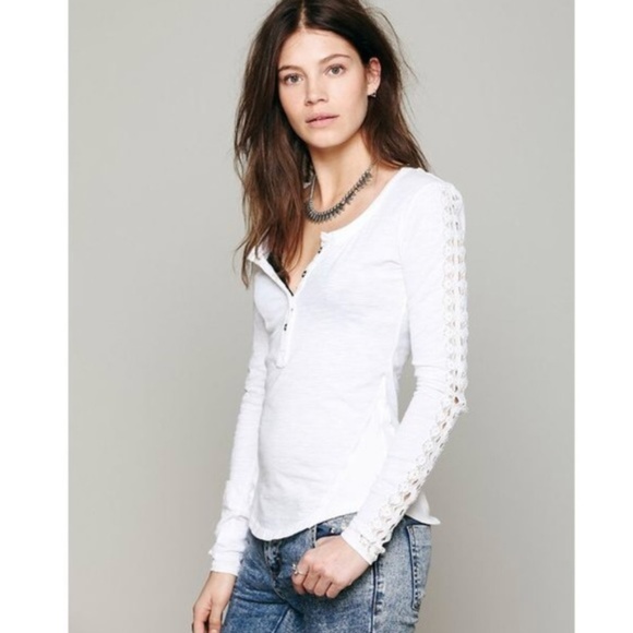 Free People Tops - Free People White Shell Stitch Henley